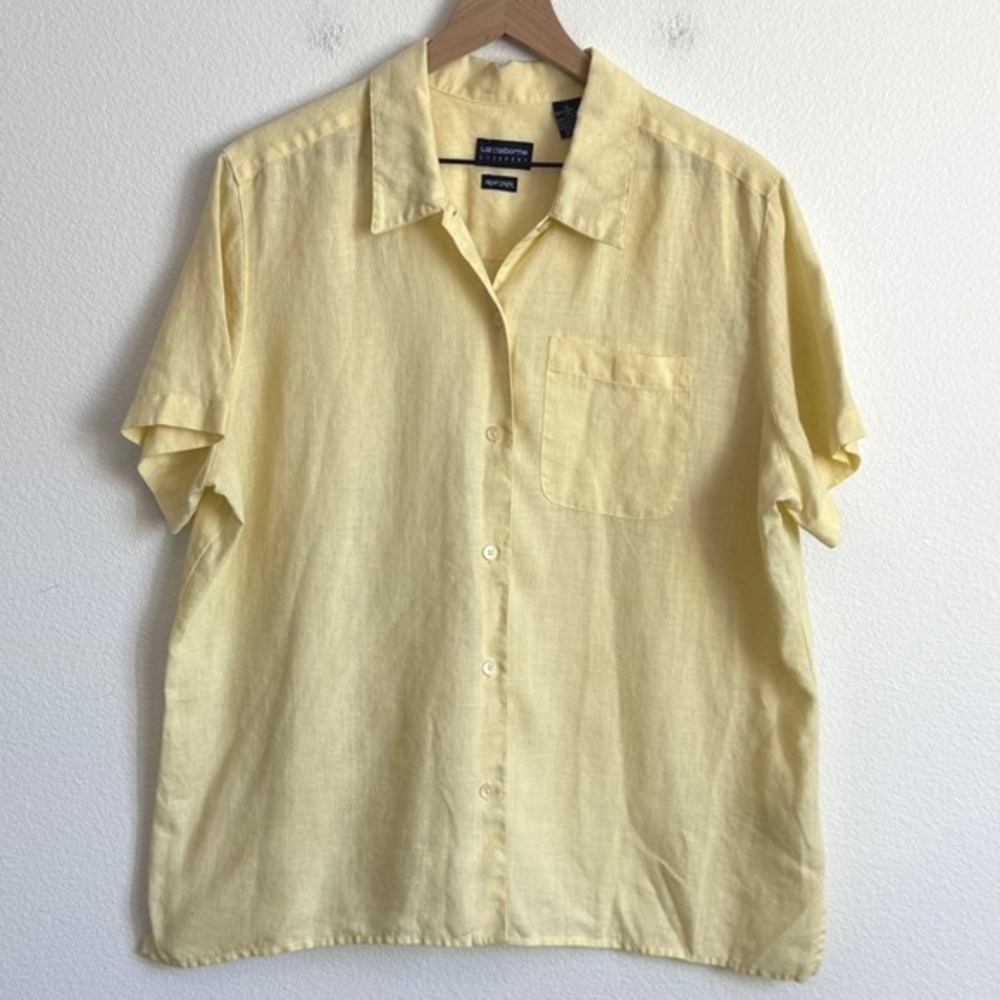 Vintage Yellow Linen Shirt XL Liz Claiborne Coastal Grandma Cottagecore Boho Top